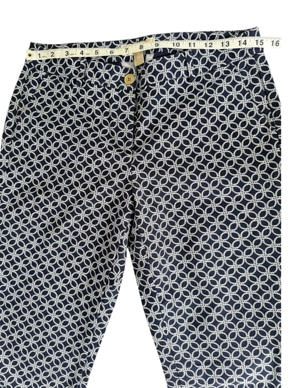 Michael Kors Womens Pants 8P Petite Navy White Geometric Print Tailored Career